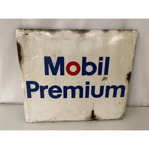 Vintage 1960’s Mobil Gas Porcelain Pump Plate Mobil Premium Original Sign 14x12"
